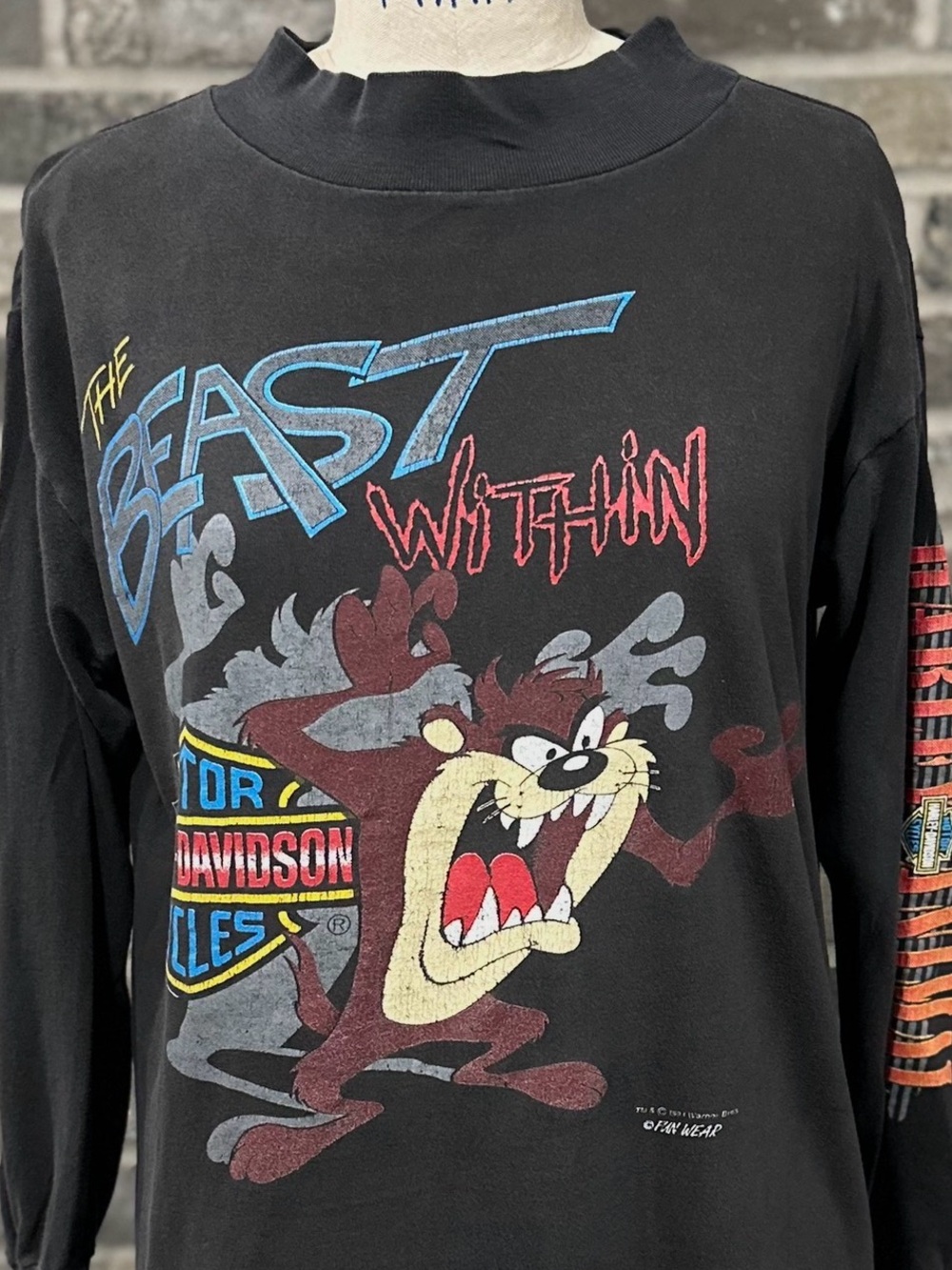 Vintage Single Stitch 1993 Harley Davidson Taz Beast Within Long Sleeve T Shirt